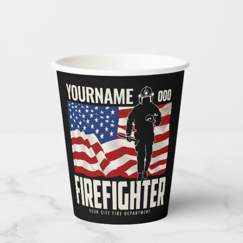 Personalized Firefighter Rescue USA Flag Patriotic Paper Cups