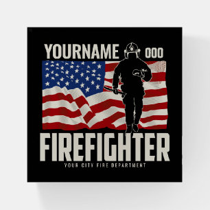 Personalized Firefighter Rescue USA Flag Patriotic Paperweight