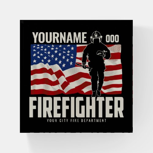 Personalized Firefighter Rescue USA Flag Patriotic Paperweight
