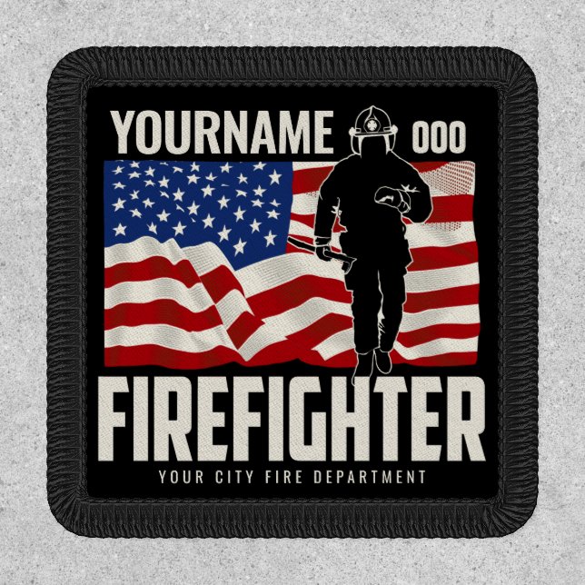 Personalized Firefighter Rescue USA Flag Patriotic Patch (Front)