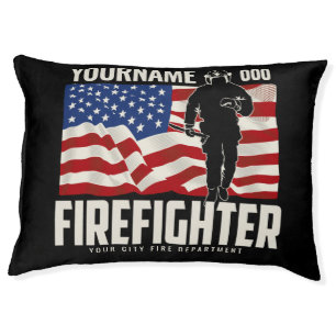 Personalized Firefighter Rescue USA Flag Patriotic Pet Bed