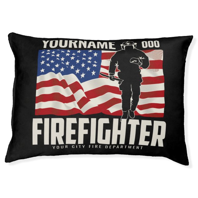 Personalized Firefighter Rescue USA Flag Patriotic Pet Bed (Front)