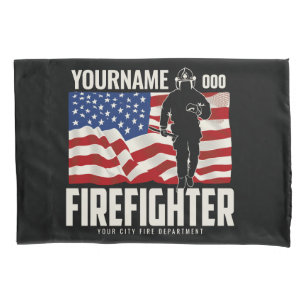 Personalized Firefighter Rescue USA Flag Patriotic Pillow Case