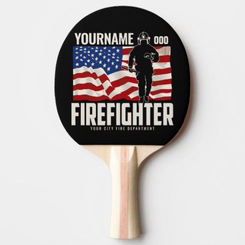 Personalized Firefighter Rescue USA Flag Patriotic Ping Pong Paddle