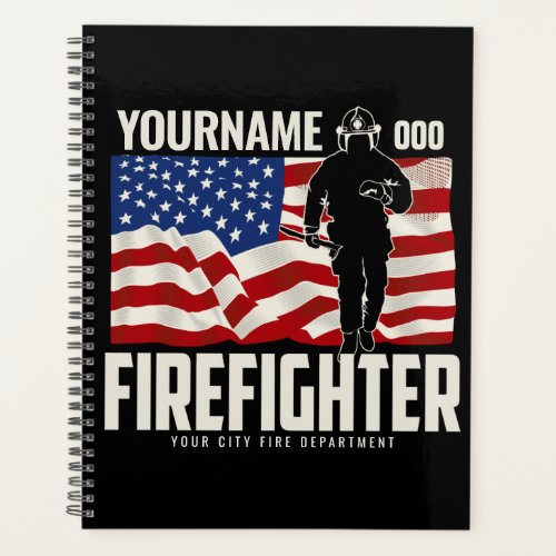 Personalized Firefighter Rescue USA Flag Patriotic Planner