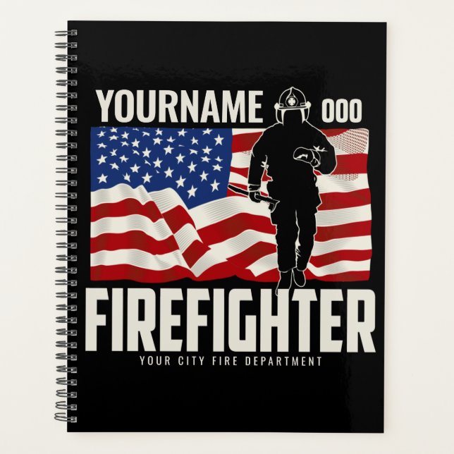Personalized Firefighter Rescue USA Flag Patriotic Planner (Front)