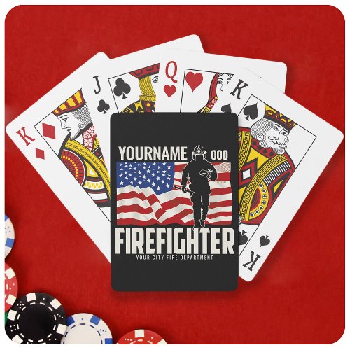 Personalized Firefighter Rescue USA Flag Patriotic Poker Cards