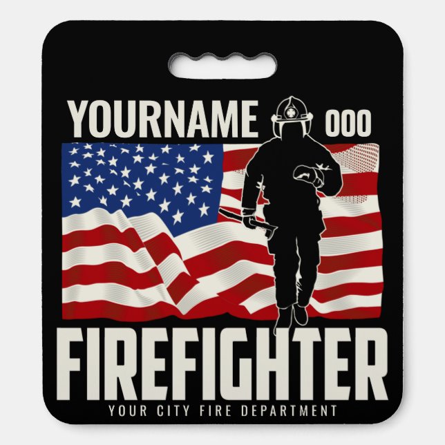 Personalized Firefighter Rescue USA Flag Patriotic Seat Cushion (Front Vertical)
