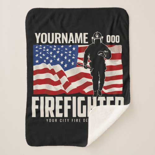 Personalized Firefighter Rescue USA Flag Patriotic Sherpa Blanket