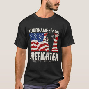 Personalized Firefighter Rescue USA Flag Patriotic T-Shirt