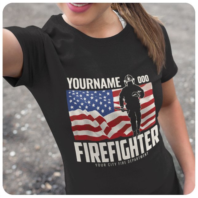 Personalized Firefighter Rescue USA Flag Patriotic T-Shirt (Creator Uploaded)