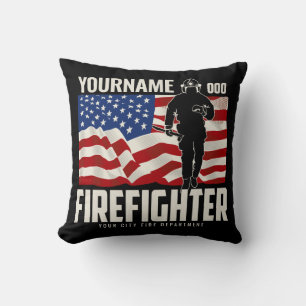 Personalized Firefighter Rescue USA Flag Patriotic Throw Pillow