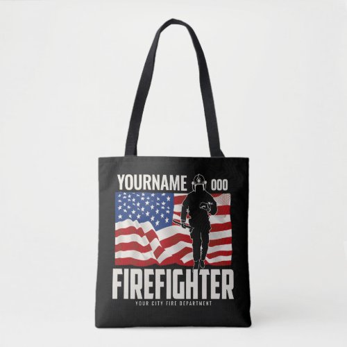 Personalized Firefighter Rescue USA Flag Patriotic Tote Bag