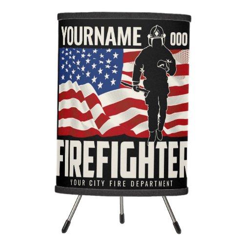 Personalized Firefighter Rescue USA Flag Patriotic Tripod Lamp
