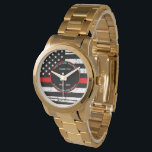 Personalized Firefighter Retirement Thin Red Line Watch<br><div class="desc">Celebrate and show your appreciation to an outstanding Firefighter with this Thin Red Line Firefighter Retirement Watch - American flag design in Police Flag colors , distressed design . Perfect for service awards and Firefighter Retirement gifts, fireman anniversary from the fire department . Personalize with firefighter name, years of service...</div>