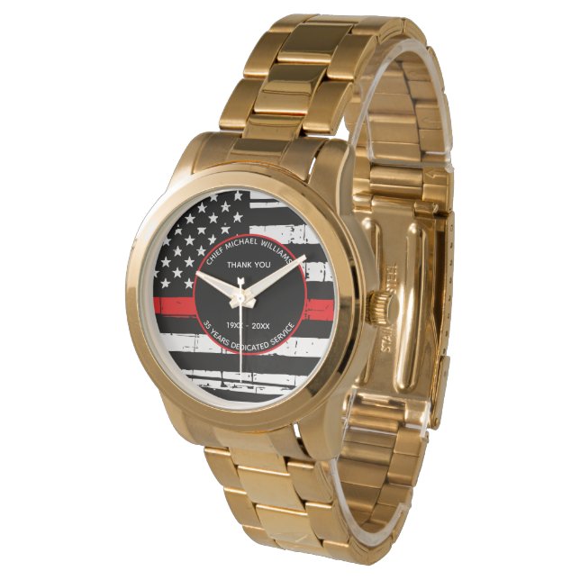 Personalized Firefighter Retirement Thin Red Line Watch (Angled)