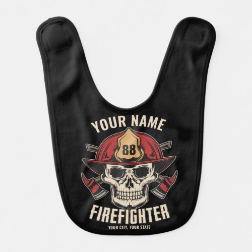 Personalized Firefighter Skull Fireman Fire Dept  Baby Bib