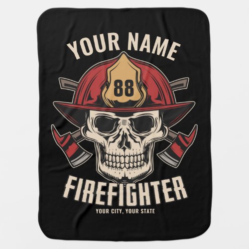 Personalized Firefighter Skull Fireman Fire Dept Baby Blanket