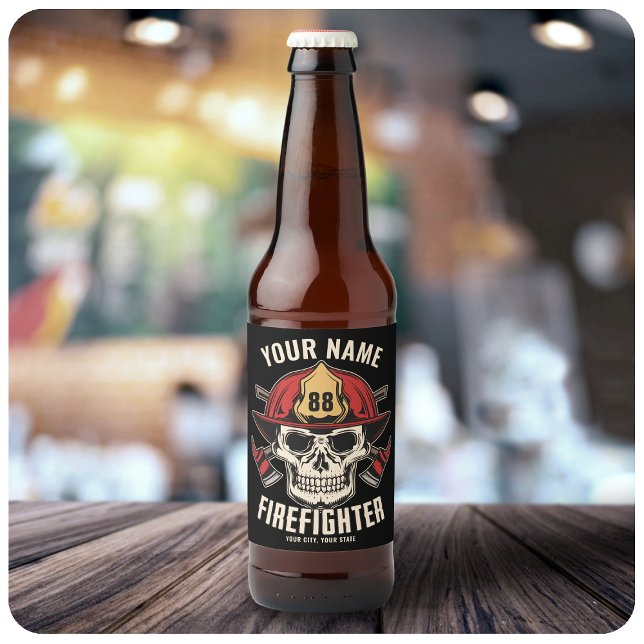 Personalized Firefighter Skull Fireman Fire Dept  Beer Bottle Label (Creator Uploaded)