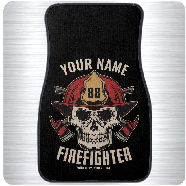 Personalized Firefighter Skull Fireman Fire Dept  Car Floor Mat (Creator Uploaded)