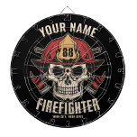 Personalized Firefighter Skull Fireman Fire Dept D Dart Board<br><div class="desc">Personalized Firefighter Skull Fireman Fire Department design - Skeleton with Red Helmet and Dual Axes. Customize with your Name,  Station/Dept Number and location.</div>