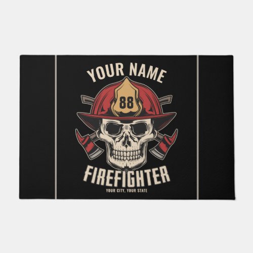Personalized Firefighter Skull Fireman Fire Dept  Doormat