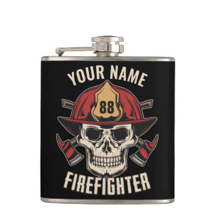Personalized Firefighter Skull Fireman Fire Dept Flask