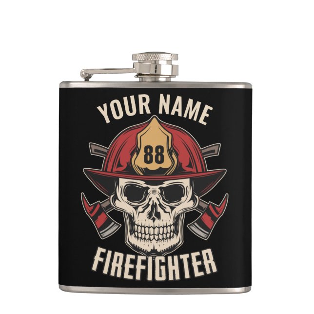 Personalized Firefighter Skull Fireman Fire Dept  Flask (Front)