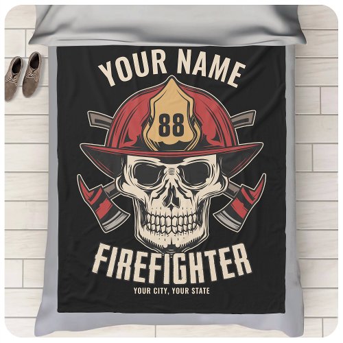 Personalized Firefighter Skull Fireman Fire Dept  Fleece Blanket