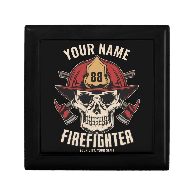 Personalized Firefighter Skull Fireman Fire Dept  Gift Box (Front)