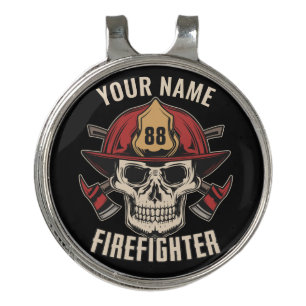 Personalized Firefighter Skull Fireman Fire Dept  Golf Hat Clip