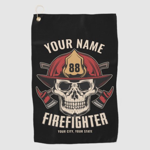 Personalized Firefighter Skull Fireman Fire Dept Golf Towel