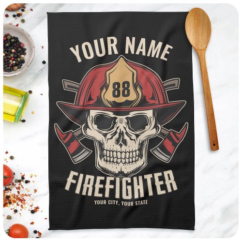 Personalized Firefighter Skull Fireman Fire Dept  Kitchen Towel