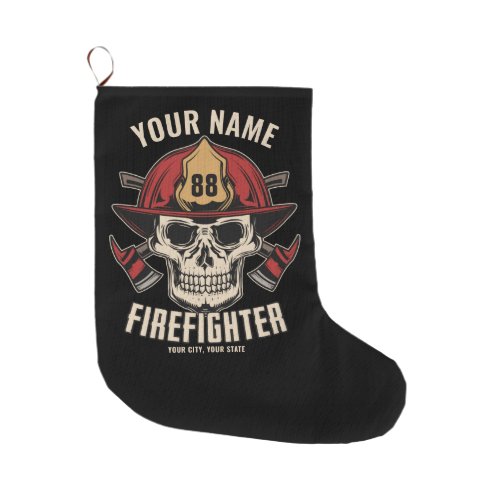 Personalized Firefighter Skull Fireman Fire Dept  Large Christmas Stocking