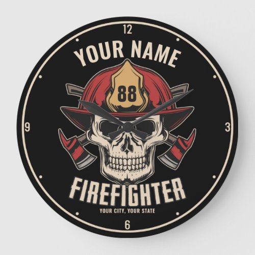 Personalized Firefighter Skull Fireman Fire Dept Large Clock