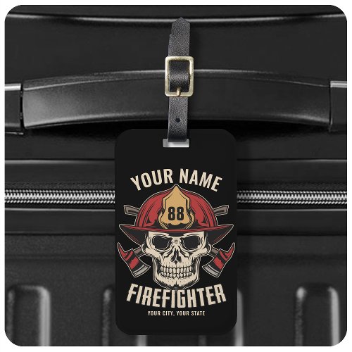 Personalized Firefighter Skull Fireman Fire Dept  Luggage Tag