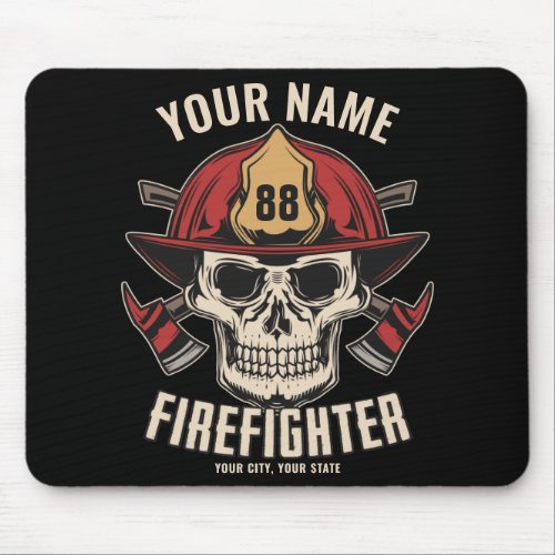 Personalized Firefighter Skull Fireman Fire Dept  Mouse Pad