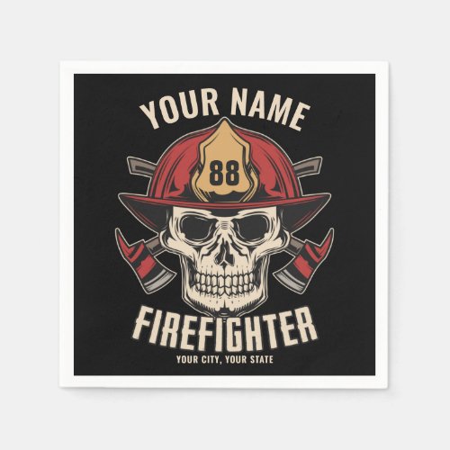 Personalized Firefighter Skull Fireman Fire Dept Napkins