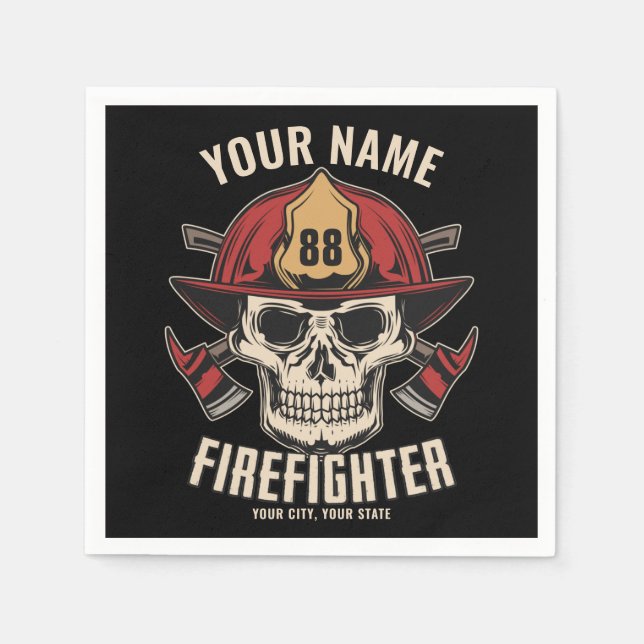 Personalized Firefighter Skull Fireman Fire Dept Napkins (Front)