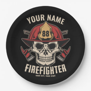 Personalized Firefighter Skull Fireman Fire Dept Paper Plates