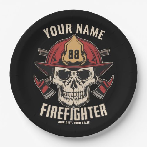 Personalized Firefighter Skull Fireman Fire Dept  Paper Plates