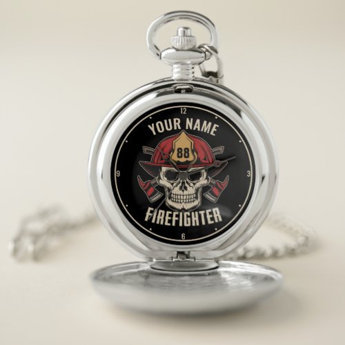 Personalized Firefighter Skull Fireman Fire Dept Pocket Watch