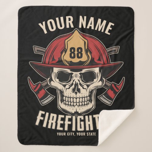 Personalized Firefighter Skull Fireman Fire Dept Sherpa Blanket