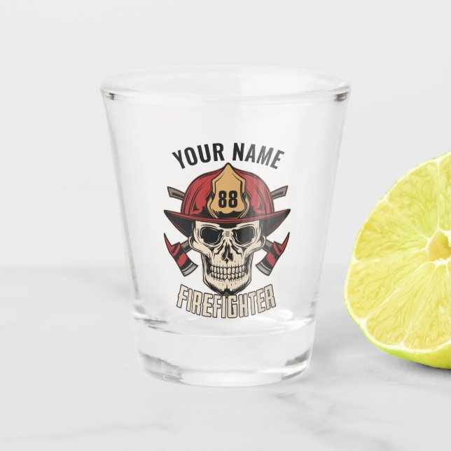 Personalized Firefighter Skull Fireman Fire Dept  Shot Glass (Front)