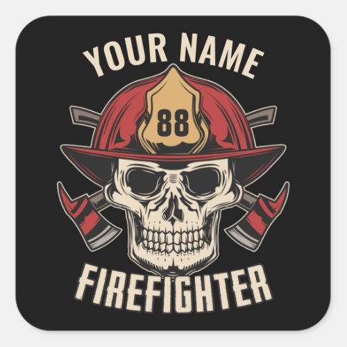 Personalized Firefighter Skull Fireman Fire Dept  Square Sticker