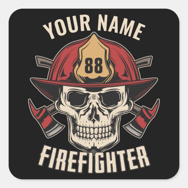 Personalized Firefighter Skull Fireman Fire Dept  Square Sticker (Front)