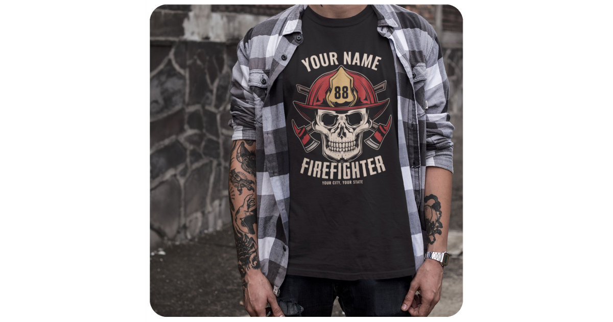 Zazzle Create Your Own Fire Department Logo T-Shirt, Men's, Size: Adult S, Black