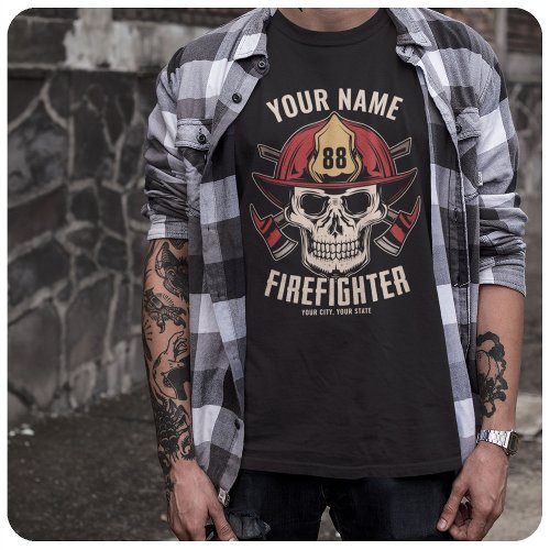 Personalized Firefighter Skull Fireman Fire Dept T_Shirt