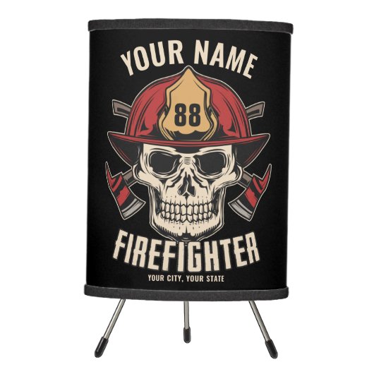 Personalized Firefighter Skull Fireman Fire Dept  Tripod Lamp (Front)
