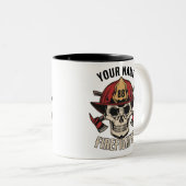 Personalized Firefighter Skull Fireman Fire Dept Two-Tone Coffee Mug (Front Right)